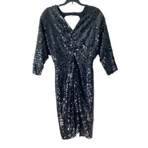 Vintage Silk Studio Morgan Taylor Black Evening Cocktail Dress size 8 V-Neck